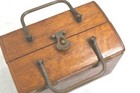 Vintage Wooden  Purse  sewing Box Walborg  6x4x4 Oak Silk Lined Original 1950
