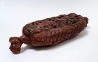 Old Maori Waka Huia Treasure Box Finely Hand Carved Wood Paua Shell Tiki
