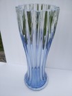 Large 16  Vintage Hand Blown Art Glass Vase Cased Ice Blue Fluted