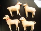 Vntg Lot Of 19 Putz Sheep   Wood Stick Legs German Wood Wool Metal Stamm House  