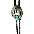Vtg Native American Turquoise  Shadow Box Bear Claw Sterling Silver Bolo Tie 