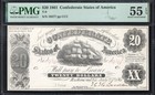 T-9 1861  20 Confederate Currency Pmg 55 Epq Civil War Bill 19377