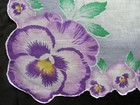 Purple Pansies Hankie Printed Handkerchief Hand Rolled Edge Hanky Vintage Hk1212