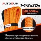1-1 8in X 30ft Kinetic Recovery Tow Rope 48600lb With 2 Soft Shackles Kit Truck