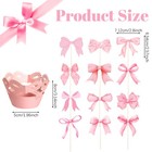 48set Bow Cupcake Toppers Kit Pink Paper Holder Bowknot Cake Picks Party Decor