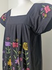 Mexican Embroidered Floral Peasant Dress Boho Puebla Huipil Black Size 42  l xl 