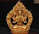5  tibetan Buddhism Bronze 24k Gold 4 Arms Buddha Kwan-yin Guanyin Statue