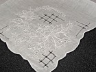 Vtg white On White appenzell Embroidered White W grey Outline wedding hanky ex C