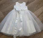 Girls White Tulle Flower Girl Dress Lace Beaded Bodice Formal Party Wedding Sz 5