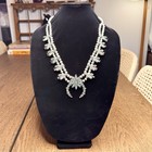 Vtg Navajo Sterling Silver Turquoise Squash Blossom Necklace Petit Point 106g