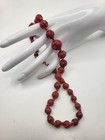 Vtg Venetian Millefiori Red Graduated Glass Beaded Goldtone End Cap Necklace 21 