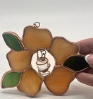 Vintage Floral Stained Glass Window Hanger Copper Tone Metal Sun Catcher