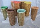 Vtg Raffia Mid Century Burlap Plastic Multicolor 12oz Tumbler  Lot Of 8    Sku02