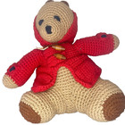 Hand Crochet Paddington Bear Plush W Red Jacket Wood Toggle Buttons Rare Vtg 12   