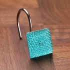 Teal Blue Shower Curtain Hooks  12 Pcs Bling Glitter Sparkle Shiny Square Cry   