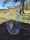 Clear Glass Flower Vase 8 In Round Abstract Swirl Pattern Flared Rim Glossy