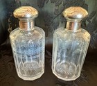 Antique German 800 Silver Top Faceted Glass Perfume Vanity Bottles Pair  ella 