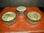 3 Vintage   Antique Art Deco Powder Boxes - Glass W  Metal Lids - Made In Canada