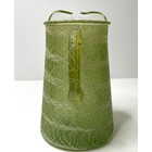 Vintage Green Glass Pitcher With Spaghetti String Design 7 75  Tall 
