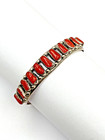Vintage Sterling Silver Coral Row Cuff Bracelet Petite Navajo Native American