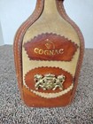 Vtg Leather Wrapped Cognac Decanter Glass Liquor Bottle Jug Coat Of Arms 7 5   
