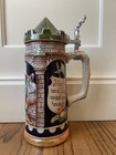 Vintage Gerz Handarbeit German Lidded Beer Stein Castle Tavern Scene