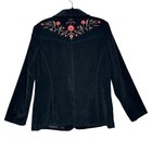 Vtg Susan Graver Black Embroidered Blazer Jacket Faux Suede Size M Floral Retro
