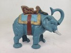 Vintage Cast Iron Elephant Mechanical Coin Bank 8 x5  Inch Teal Blue