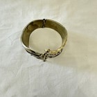 Vintage Mexico Alpaca Abalone Shell Inlay Clamper Hinge Bypass Cuff Bracelet