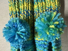 New Hand Knit Slippers Turquoise yellow green Mix Mans Med lg Wms X Large 10 
