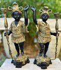 Pair Of Antique Large European Bronze Blackamoor Candlestick Holders