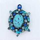 Vintage Signed Alice Caviness Rhinestone Turtle Pin W  Faux Turquoise