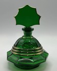 Vintage Emerald Green Powder Box   Perfume Bottle Gold Highlights Art Deco Read
