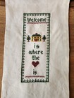 Vintage Cross Stitch Wall Banner Welcome Home Is Where The Heart Is Wood Dowel 1