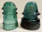 Pair Of Antique Aqua Hemingray Glass Insulators - No 9   No 42 Petticoat 1893