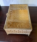 Vtg Gold And White Wash Finish Filigree Beveled Glass Jewelry Casket Box