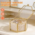 Small Glass Vintage Jewelry Box - Golden Hexagonal Display Organizer