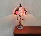 Dollhouse Table Lamp 12 Volt W  Plug Floral Shade Bronze Base 1 12 Scale