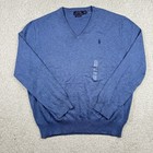 New Polo Ralph Lauren Men s Pima Cotton V-neck Knit Sweater Large Blue