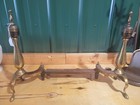 Antique Brass   Cast Iron Fireplace Andirons With Hearth Tool Set     6 Pieces