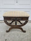 Vintage Italian Regency Style Carved Upholstered Walnut Stain Bench Vanity Stool