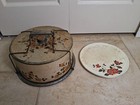 Antique Vtg 1930s Tin Cake Carrier W Hinge Wire Closure   Rare Matching Plate  