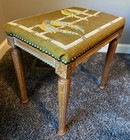 Vintage Needlepoint Vanity Stool Parrots Birds French Provincial Carved Wood