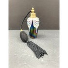Vintage Iridescent Glass Perfume Bottle W Atomizer Spray Bulb Black Tassel Empty