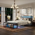 Full Queen Heavy Duty Metal Bed Frame With Shelf Charging Station And Bench