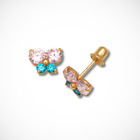 14k Yellow   White Gold Cubic Zirconia Butterfly Screw Back Earrings For Kids