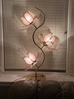 Vintage Pink Glass Flower Lotus Table Lamp With Brass Finish Hollywood Regency