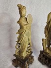 Antique Hand Carved Chinese Soapstone Figurines  Mid-century 2 Pc Set  Chipped