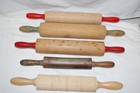 Vintage Rolling Pin Lot Of 6 Solid Wood Red  Green And Natural Preowned