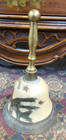 Brass Hand Bell W  Enamel Christmas Theme Candle Greenery  5 5    Vintage India